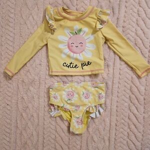 NWOT Yellow 'Cutie Pie' Kids Rashguard Swim Set By Banana Boat